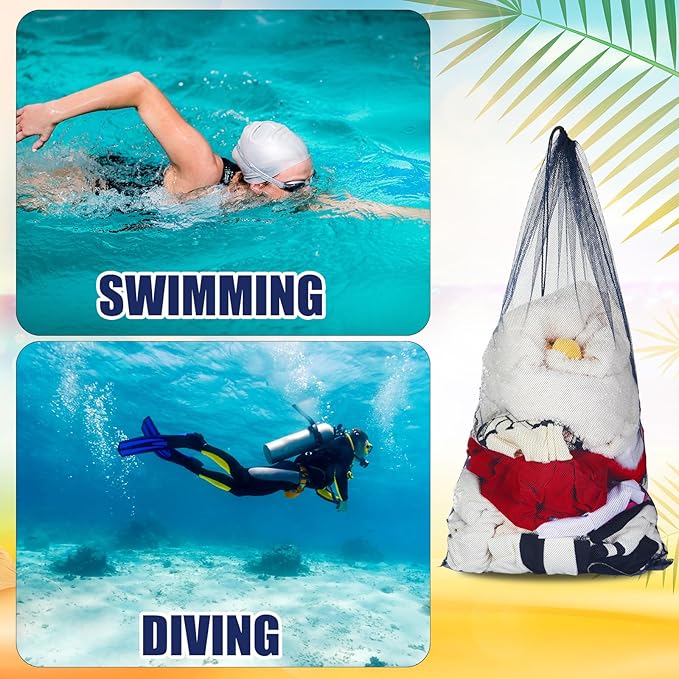 6 Pcs large Mesh Bag 24 x 48 inch Ball Mesh Drawstring Storage Sports Equipment Bag for Balls Beach