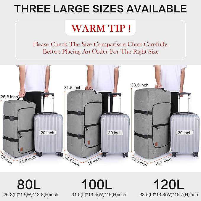 120L Duffle Bag for Travel, Large Foldable Waterproof Travel Duffel Bags Weekender Overnight Bag for Men and Women with Shoe Compartment (Gray)