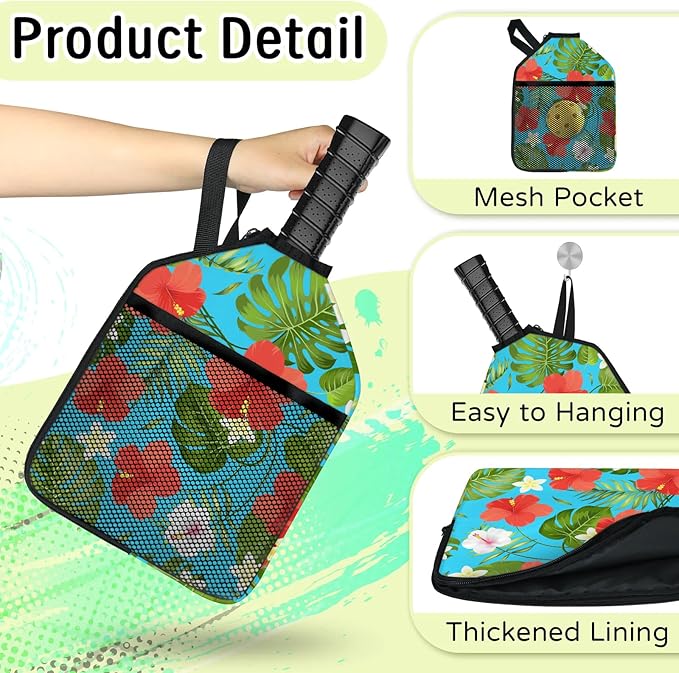 2PCS Pickleball Paddle Covers Case - Elongated Protective Paddle Case for Rackets Zipper Racket Sleeve with Mesh Pocket Protective Bag,Pickleball Accessories