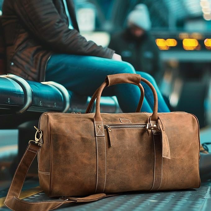 Leather Village Leather Duffel Bags for Men & Women-Stylish Travel Weekender Carry-On Sports Gym Overnight Luggage Bag - 20 Inch - Vintage Brown