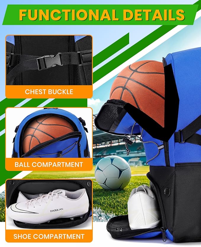 Basketball Backpack Large Sports Bag for Men&Youth,Gym Bag with Separate Ball & Shoes Compartment,Travel Bag for Basketball,Soccer,Volleyball