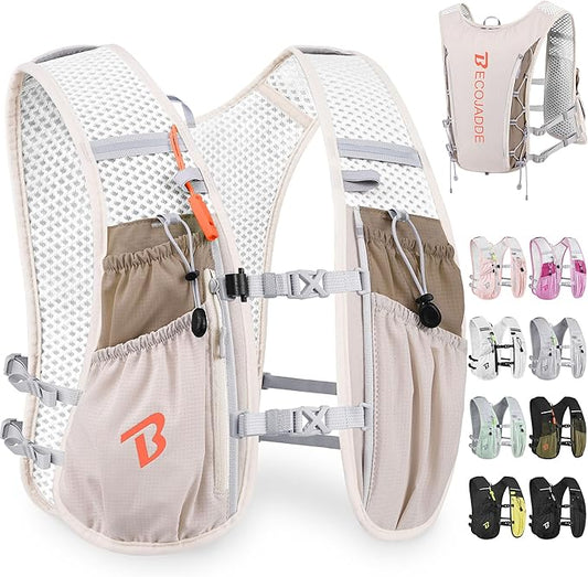 BECOJADDE Running Vest Hydration Backpack for Men Women, 5L Lightweight Running Backpack Hydration Pack for Marathon, Trail, Cycling, Hiking, Jogging