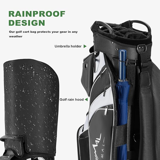 UNIHIMAL 14-Way Golf Cart Bag with Full Length Divider, Premium PU Leather Golf Bag with Plush Top, Magnetic Pocket and Rain Cover for Men