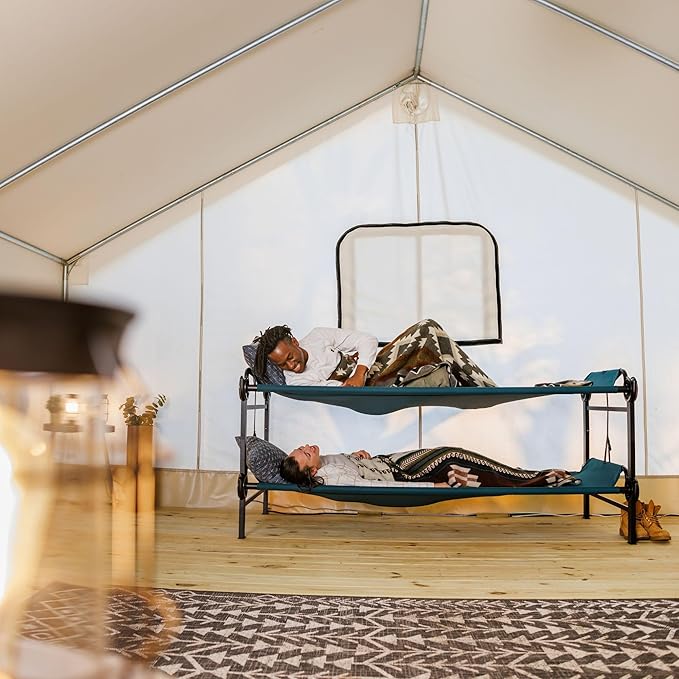 Disc-O-Bed Large Outdoor Convertible 2 Person Bench and Double Camping Cot Portable Bed Bunk System for Adults, Green