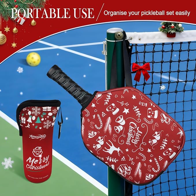 Pickleball Ball Holder - 1 Pc Pickle Ball Storage Bag, Portable Tennis Pouch with Hook for Fence, Premium Neoprene Material Bottle Holder, Pickleball Accessory Black Red Green Yellow Color