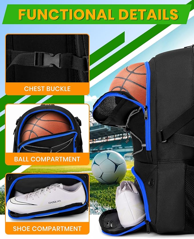 Basketball Backpack Large Sports Bag for Men&Youth,Gym Bag with Separate Ball & Shoes Compartment,Travel Bag for Basketball,Soccer,Volleyball