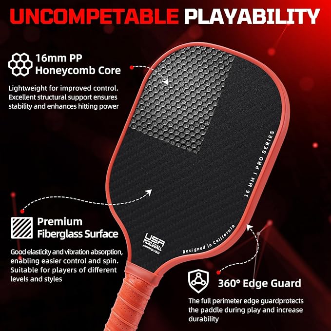 BAGAIL Pickleball Paddles, USAPA Approved Fiberglass Surface Pickleball Set, Lightweight Pickle Ball Rackets with 4 Balls, 1 Bag, Designed in California for Traction and Stability