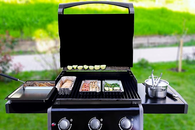 Yukon Glory BBQ Vegetable Grill Basket Set, Stainless Steel, 3 Baskets with Drip Tray & Removable Handle for Fish, Shrimp & Veggies