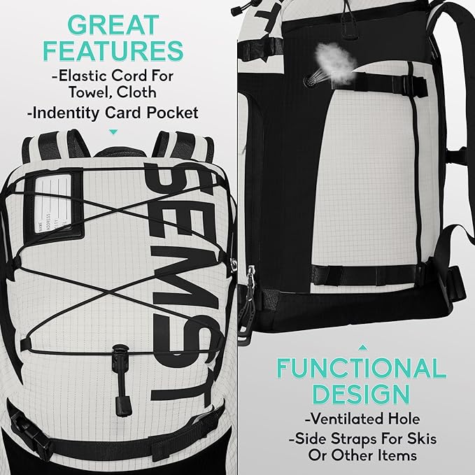 Ski Boot Bag, 55L/70L Waterproof Ski and Snowboard Boots Travel Backpack for Skis, Snowboard, Ski Helmet, Goggles, Gloves & Accessories