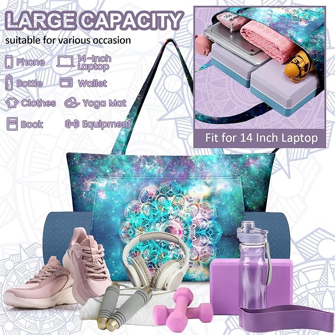 Adalore Women's Yoga Bag with Yoga Mat Carrier - Large Mat Pocket Fitness Tote for Pilates, Gym, Travel, Office & Beach