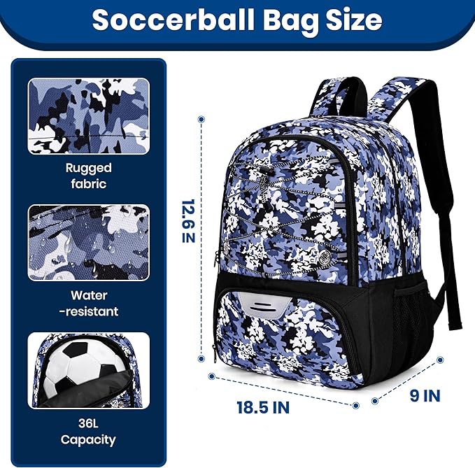 Youth Soccer Bag-Soccer Backpack&Backpack for Football Basketball,with Ball Compartment Separate Cleat Package