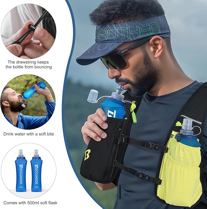 BECOJADDE Running Vest Hydration Backpack for Men Women, 5L Lightweight Running Backpack Hydration Pack for Marathon, Trail, Cycling, Hiking, Jogging