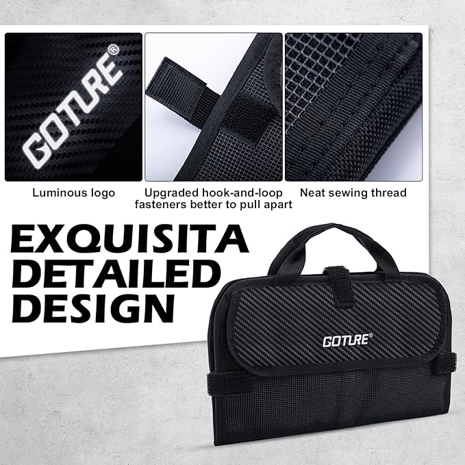 Goture Fishing Jig Bag,20 Mesh Pockets Portable Water-Resistant 600D PU Fishinig Lure Bag Saltwater Freshwater Suitable For Max 5.7" Length Vertical Jig Slow Pitch Jigging Bait Storage (12.99"x7.09")