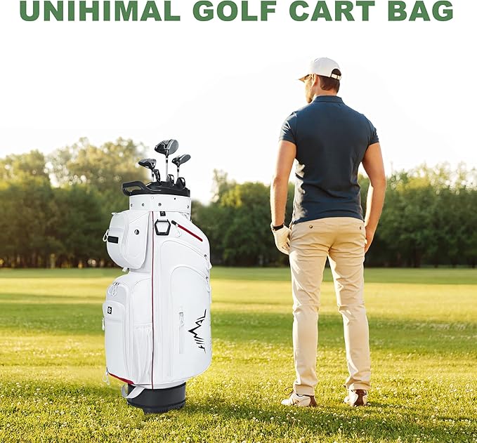 UNIHIMAL 14-Way Golf Cart Bag, Premium Full Length Golf Bag for Men with Magnetic Leather Pocket, Handles and Rain Cover