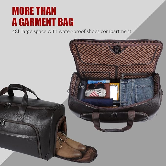 STAR VISTA Voyager-03 Luxury Convertible Garment Duffel Bag, Full Grain Pebbled Leather, Premium Canvas Lining, 22x12x12 Inch Carry-On, with Backpack Mode, Shoe Compartment