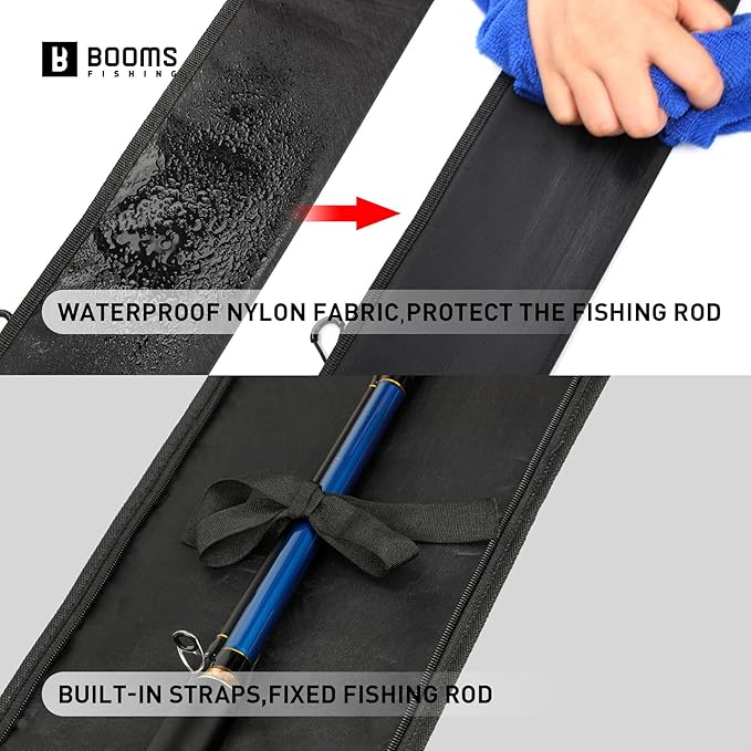 Booms Fishing PB3 5.4ft~6ft Fishing Rod Case, Portable Folded Fishing Pole Case with Two-Way Zippers, 0.6ft Extended Design Fishing Rod Bag, Fit for 2~3 Fishing Poles, 64"~72"