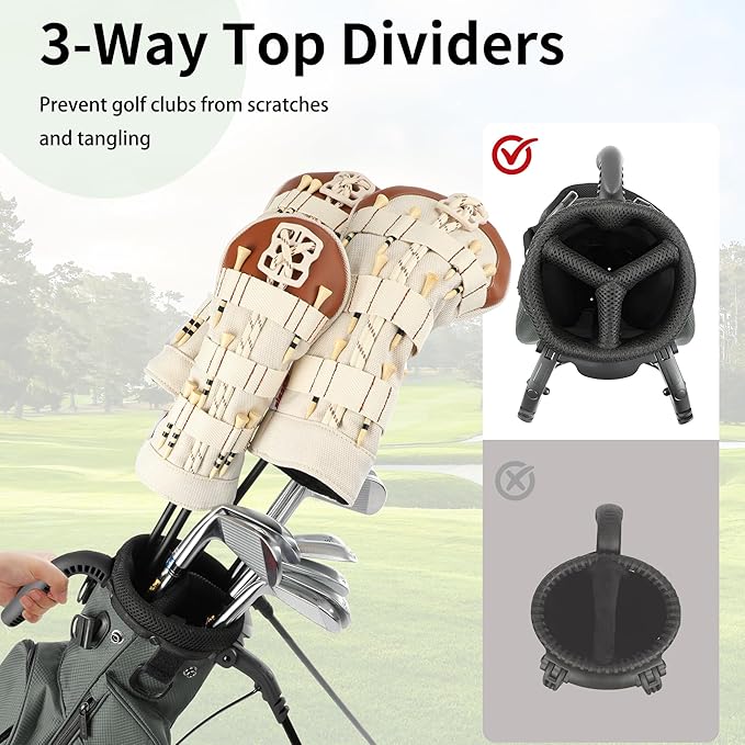 3-Way Dividers Lightweight Golf Stand Bag for Men Women, Mini Small Par3 Golf Bag,Driving Range Executive Courses Portable and Durable with Adjustable and Detachable Dual - Shoulder Straps Rain Cover