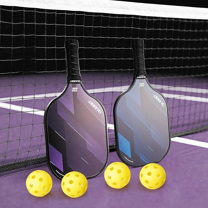 Graphite Pickleball Paddles Set- Premium Rackets Fiber Face & Polymer Honeycomb Core Pickleball Set Includes Pickleball Paddles + Pickleball Balls+ Replacement Soft Grip + 1 Bag