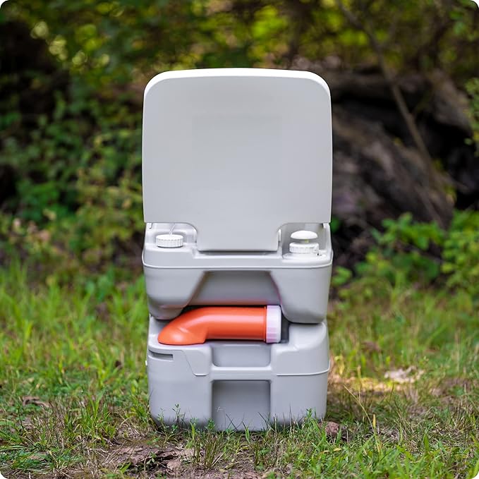 Alpcour Portable Toilet – Compact Indoor & Outdoor Commode w/Travel Bag for Camping, RV, Boat – Piston Pump Flush, 6 Gallon Waste Tank, Built-In Pour Spout & Washing Sprayer for Easy Cleaning