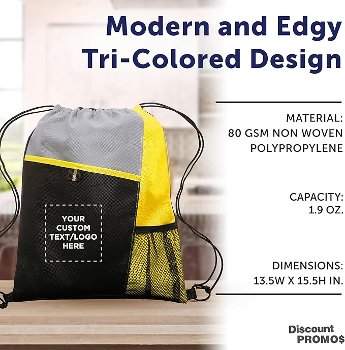 DISCOUNT PROMOS Custom Non-Woven Drawstring Backpacks Set of 10/50/100, Personalized Bulk Pack