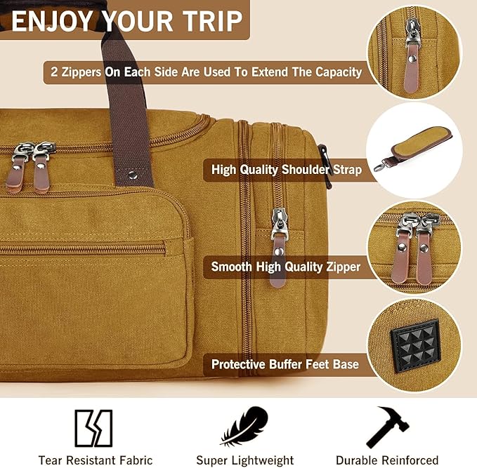 Sechunk Duffle Bag Canvas Leather Large Outdoor Shoulder Bag (yellow)