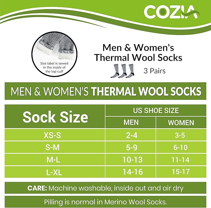 COZIA Merino Wool Socks for Men & Women Casual Warm Winter Cozy Thermal Socks