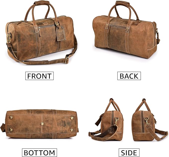 Leather Village Leather Duffel Bags for Men & Women-Travel Overnight/Weekender Travel Bag-Sports Gym Duffle Bag - 24 Inch - Vintage Brown