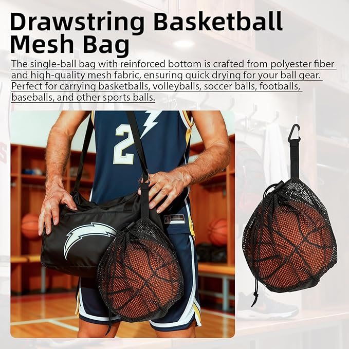 4 Pcs Single Basketball Bag Mesh Drawstring Volleyball Socce Bag Lightweight Net Storage with Zipper Pocket (Two Styles) for Suitable for Carrying Sports Balls Includes Ball Pump Set