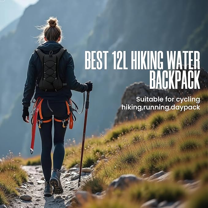 12L Hydration Backpack for Women and Men- Lightweight Hydration Pack with 2L Water Bladder, Water Pack for Hiking,Cycling,Rave and Running, Adjustable Chest Straps and Reflective