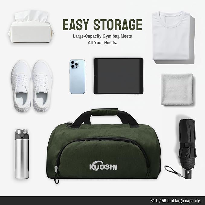 56L Gym Bag Sports Duffle Bag with Shoe Compartment & Wet Pocket, Carry-on Luggage Bag with Quick-Access Pouch, Weekender Overnight Travel Bag for Men & Women