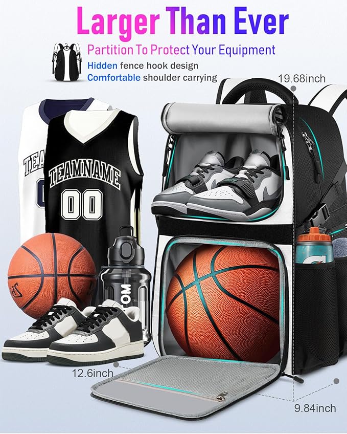 Basketball Bag Backpack with Ball Holder Shoes Compartment, Large Basketball Accessories Sports Bag