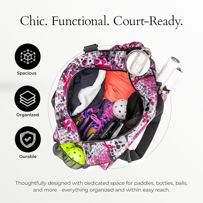 Pik’le’Ball Sport Premium Women's Pickleball Bag – Stylish and Versatile Sports Bag with Water Bottle Holder, Padded Paddle Pocket, and Spacious Design (fits 2+ Paddles!)