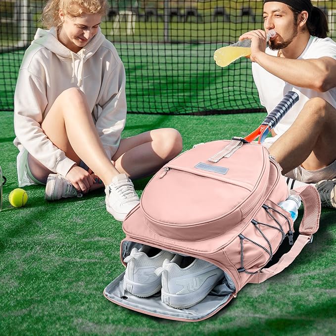 Tennis Backpack with 2 Rackets Holder, Water-Resistant PU Leather Tennis Racket Bag for Women & Men, Sling Crossbody Sports Backpack for Tennis, Pickleball & Badminton, Tennis Gifts