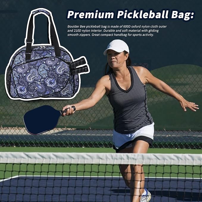 Boulder Bee Pickleball Bags, Premium Pickleball Tote Bag for Girls, Women’s Hand/Shoulder Gym Bag w Water Bottle Holder, with Pickleball Racquet/Paddle Holder