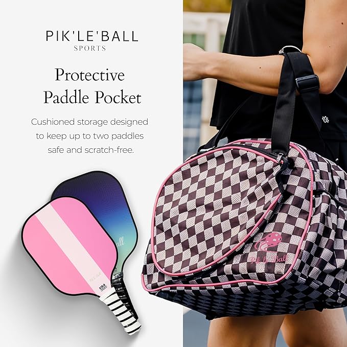 Pik’le’Ball Sport Premium Women's Pickleball Bag – Stylish and Versatile Sports Bag with Water Bottle Holder, Padded Paddle Pocket, and Spacious Design (fits 2+ Paddles!)