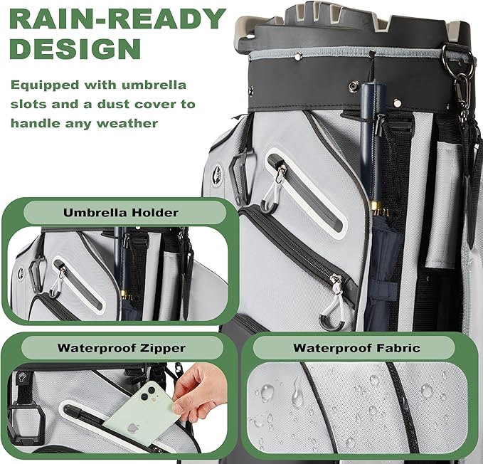 UNIHIMAL 14-Way Golf Cart Bag, Premium Full Length Golf Bag for Men with Magnetic Leather Pocket, Handles and Rain Cover