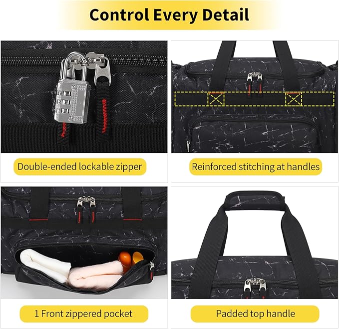 22 inch Gym Bag for Men - 55L Large Travel Duffle Bag Sports Equipment Bag with Multiple Zippered Pockets,Outdoor Workout Duffle Bag for Overnight Weekend - Marble Black