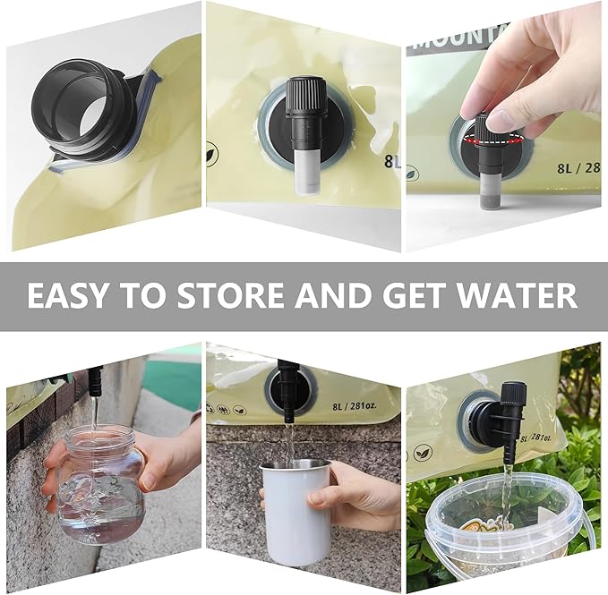 Collapsible 8L Water Storage Bag, BPA-Free Portable Folding Water Jug with Adjustable Faucet, Leakproof Emergency Water Bag for Camping, Hiking, Riding, Outdoor Sport (Beige & Green, 4)