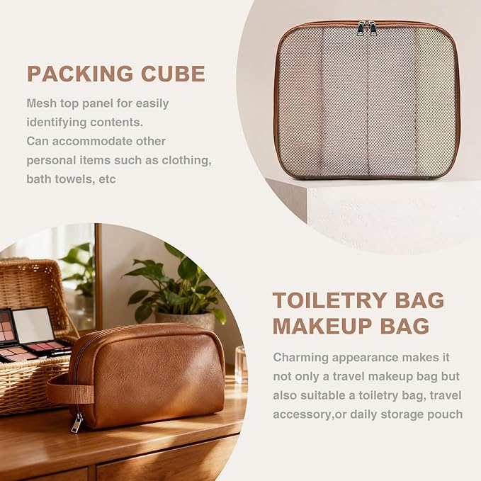 3-in-1 Leather Duffle Bag for Travel with Toiletry Bag and Shoe Compartment, Weekender Overnight Gym Bag for Men Women, Carry On Bag Fits 21 Inch Laptop