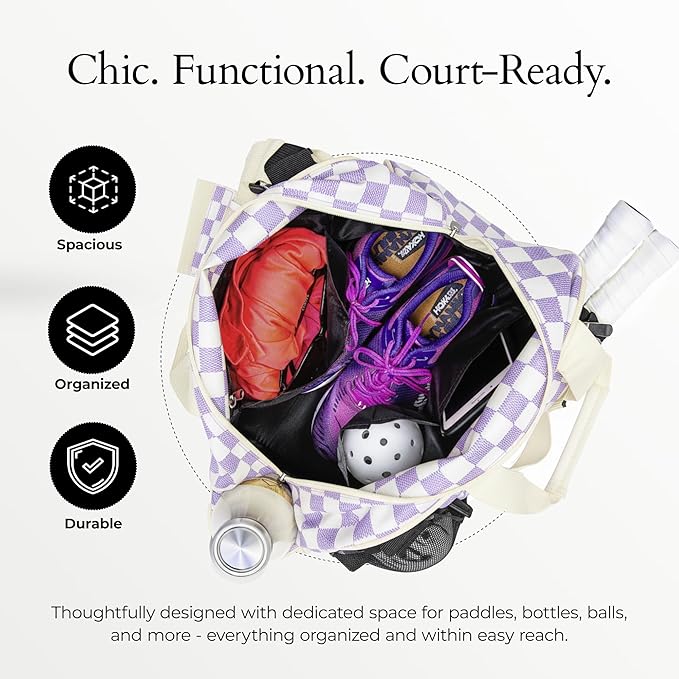 Pik’le’Ball Sport Premium Women's Pickleball Bag – Stylish and Versatile Sports Bag with Water Bottle Holder, Padded Paddle Pocket, and Spacious Design (fits 2+ Paddles!)