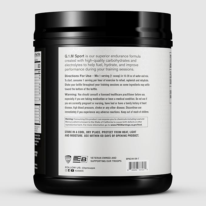 BARE PERFORMANCE NUTRITION, BPN G.1.M Go One More Sport, Endurance Training Fuel, Superior Carbohydrate & Electrolytes Powder Formula, Reduce Fatigue, Salted Watermelon, 25 Servings