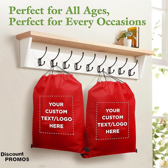 DISCOUNT PROMOS Custom Non-Woven Drawstring Backpacks Set of 10/50/100, Personalized Bulk Pack