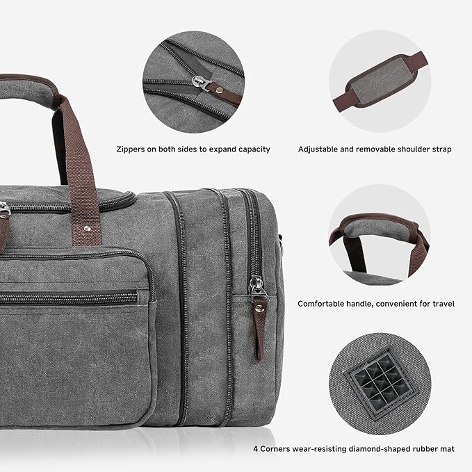 Canvas Expandable Duffle Bag for Men Traveling, Luggage Travel Bag Weekender Overnight Bag,Mens Gym Carry on Duffel Bags