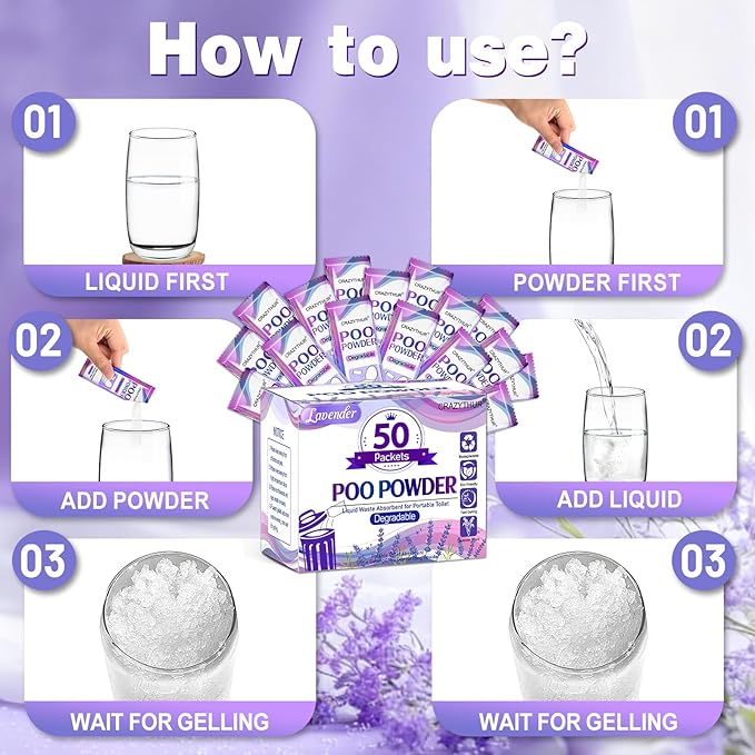 PortablePortable Toilet Gel, Poo Powder for Portable Toilet, Camping Toilet Gel, Pee Powder, Portable Toilet Powder for Outdoor Camping and Hiking Toilet Gel Powder