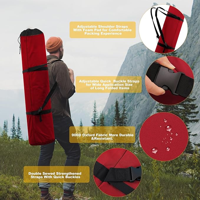1 Pack 900D 48 Inch Camp Chair Bag Replacement with Shoulder Strap for Camp Folding Chair Fishing Outdoor Storage Backpack(48 * 16.5 * 10.2Inch (Red, XL)