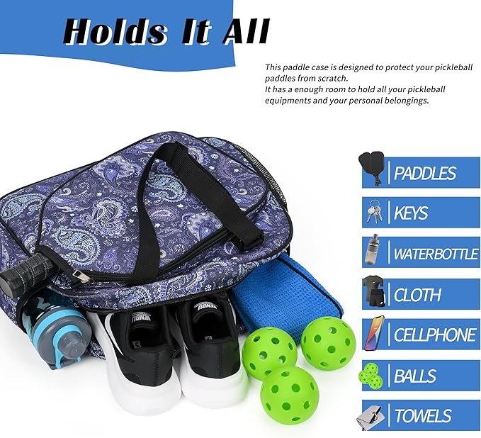 Boulder Bee Pickleball Bags, Premium Pickleball Tote Bag for Girls, Women’s Hand/Shoulder Gym Bag w Water Bottle Holder, with Pickleball Racquet/Paddle Holder