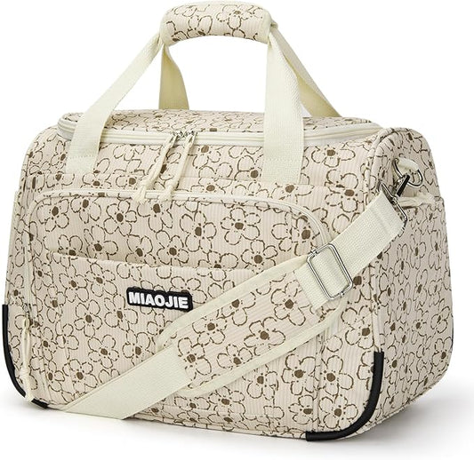 Underseat Carry On Luggage Lightweight Travel Tote Weekender Bag Overnight Duffle Bag for Travel, Travel Essentials Personal Item Travel Bag for Women, Corduroy Small Flower-16Inch