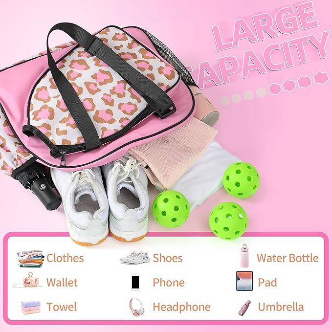 Boulder Bee Pickleball Bags, Premium Pickleball Tote Bag for Girls, Women’s Hand/Shoulder Gym Bag w Water Bottle Holder, with Pickleball Racquet/Paddle Holder