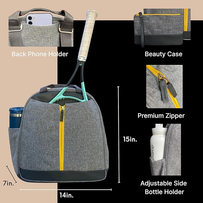 AYRES Tennis Backpack - Spacious Womens Tennis, Padel & Pickleball Bag | Quick-Access Racket Compartment (Fits 2) | Designer Tennis Bag, Water-Resistant & Easy To Clean, Makeup Pouch Included