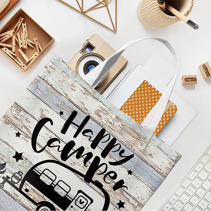 WAlTPl Camping Tote Bag, Camping Gifts for Women Men，RV Camper Travel Canvas Tote Bag, Reusable Grocery Cloth Bags